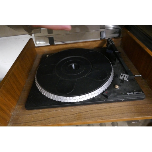 2128 - Am Amstrad stereo music system with cabinet including an electronic belt driven turntable record pla... 