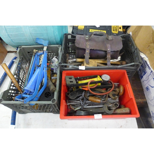 2031 - 3 boxes assorted hand tools including spanners, trowels, woodworking tools, allen keys etc.