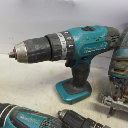 2045 - 5 Makita power tools - a DSS611 18v power saw, a DJV180 180 jigsaw and 3 drills BHP456, BHP453 and B... 