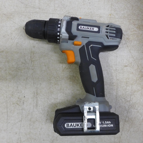 2054 - A Bauker CDT218W1.1 18V rechargeable cordless drill driver with 2 batteries