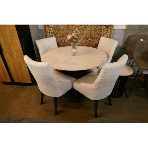 1316 - A circular marble dining table and four boucle chairs, brand new  *This lot is subject to VAT