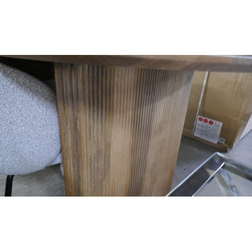 1330 - A Mango wood dining table with four boucle stone chairs, brand new  *This lot is subject to VAT RRP ... 