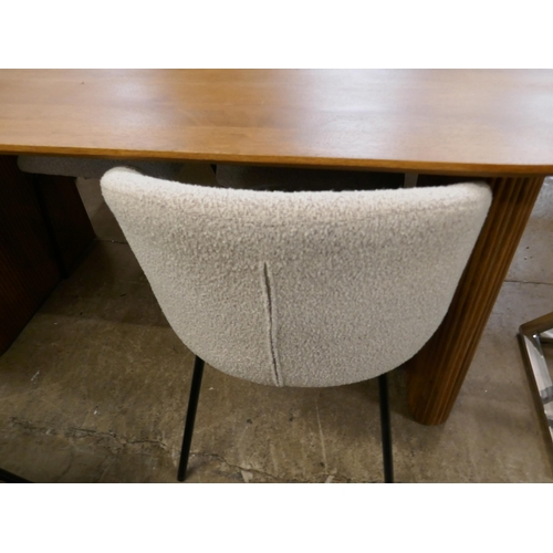 1330 - A Mango wood dining table with four boucle stone chairs, brand new  *This lot is subject to VAT RRP ... 