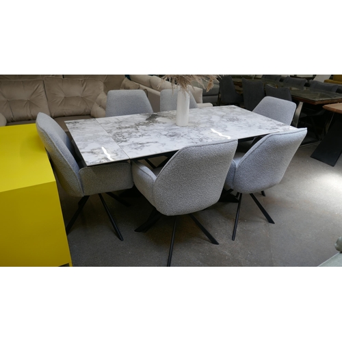 1308 - A ceramic/marble extending dining table and six grey swivel chairs, brand new *This lot is subject t... 