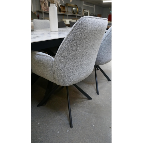 1308 - A ceramic/marble extending dining table and six grey swivel chairs, brand new *This lot is subject t... 