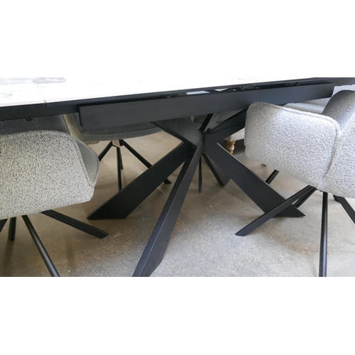 1308 - A ceramic/marble extending dining table and six grey swivel chairs, brand new *This lot is subject t... 