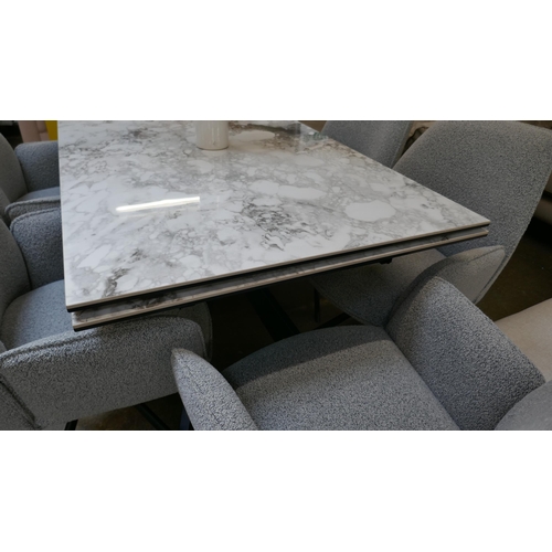 1308 - A ceramic/marble extending dining table and six grey swivel chairs, brand new *This lot is subject t... 