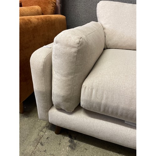 1458 - Oatmeal linen three seater sofa and footstool, brand new RRP £1099