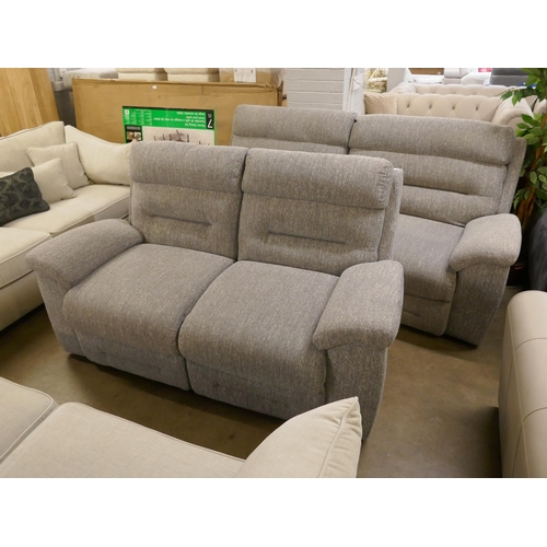 1373 - A grey fleck upholstered manual reclining three seater sofa and static two seater sofa, ex display