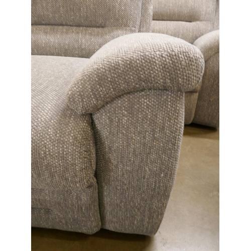 1373 - A grey fleck upholstered manual reclining three seater sofa and static two seater sofa, ex display