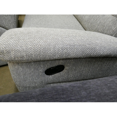 1373 - A grey fleck upholstered manual reclining three seater sofa and static two seater sofa, ex display