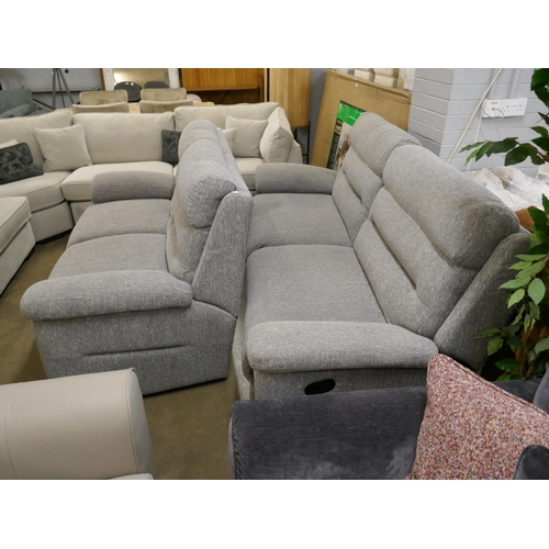 1373 - A grey fleck upholstered manual reclining three seater sofa and static two seater sofa, ex display