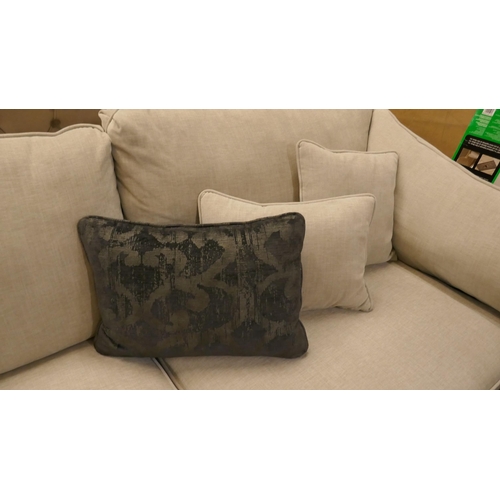 1374 - A Barker & Stonehouse grey upholstered corner sofa with contrasting scatter cushions, ex display RRP... 