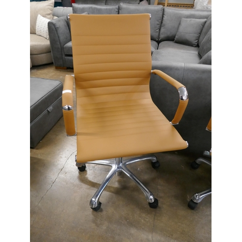 1391 - Eames style office chair with tan leather, brand new