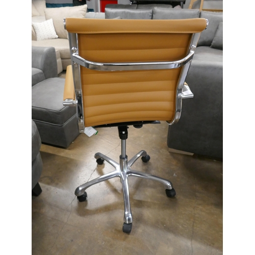 1391 - Eames style office chair with tan leather, brand new