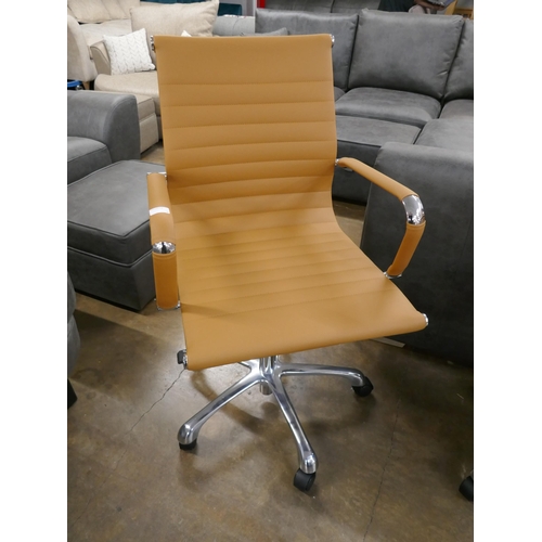 1392 - Eames style office chair with tan leather, brand new