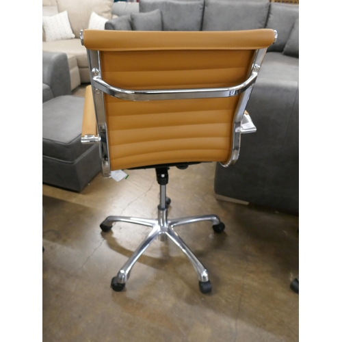 1392 - Eames style office chair with tan leather, brand new