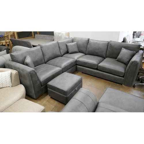 1393 - A charcoal Alcantara corner sofa and footstool, brand new, very slight colour variation to cushion c... 