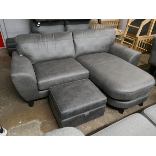 1396 - A charcoal Alcantara L shaped sofa and storage footstool, brand new RRP £1598