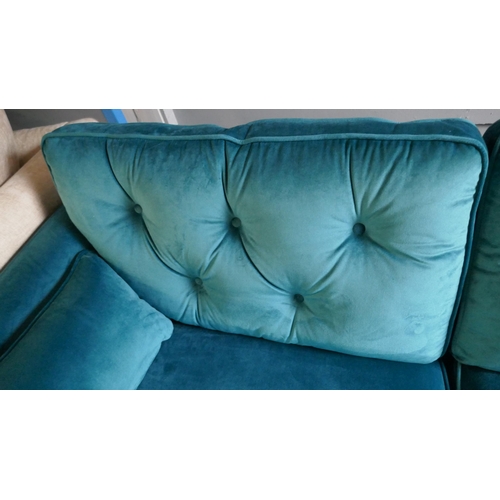 1400 - A turquoise velvet Hoxton three seater sofa and footstool, brand new RRP £1018