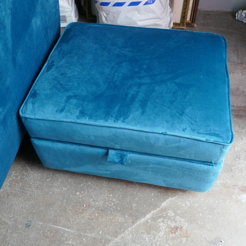 1400 - A turquoise velvet Hoxton three seater sofa and footstool, brand new RRP £1018