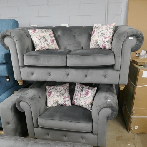 1404 - A charcoal velvet Chesterfield two seater sofa and loveseat, ex display RRP £1838