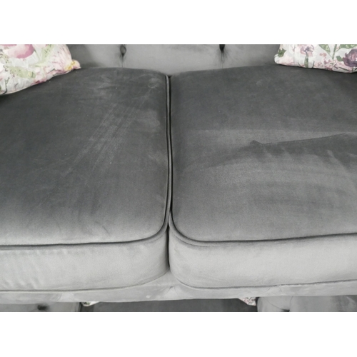 1404 - A charcoal velvet Chesterfield two seater sofa and loveseat, ex display RRP £1838