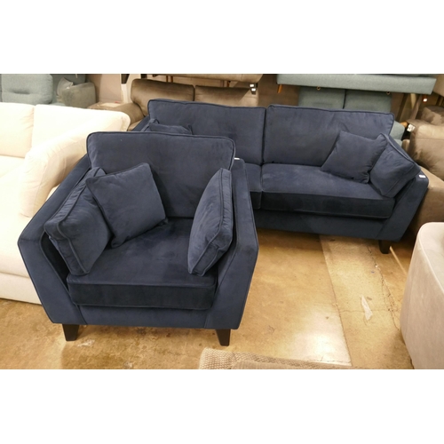 1409 - A Barker & Stonehouse navy velvet four seater sofa and armchair, ex display RRP £2184