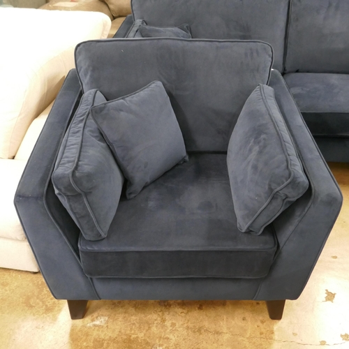 1409 - A Barker & Stonehouse navy velvet four seater sofa and armchair, ex display RRP £2184