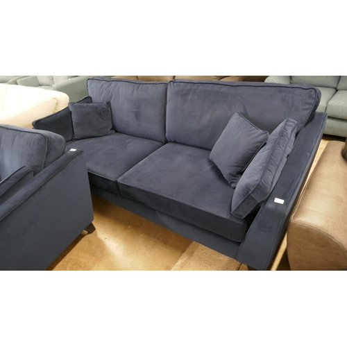 1409 - A Barker & Stonehouse navy velvet four seater sofa and armchair, ex display RRP £2184