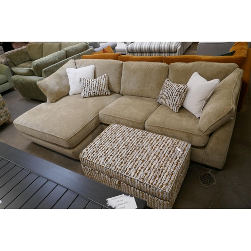 1414 - A Barker & Stonehouse brushed gold L shaped sofa and footstool, brand new RRP £3694