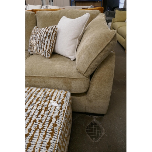 1414 - A Barker & Stonehouse brushed gold L shaped sofa and footstool, brand new RRP £3694