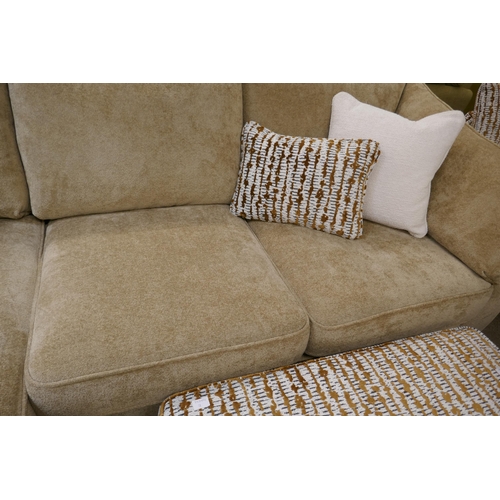 1414 - A Barker & Stonehouse brushed gold L shaped sofa and footstool, brand new RRP £3694