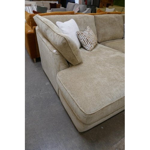 1414 - A Barker & Stonehouse brushed gold L shaped sofa and footstool, brand new RRP £3694