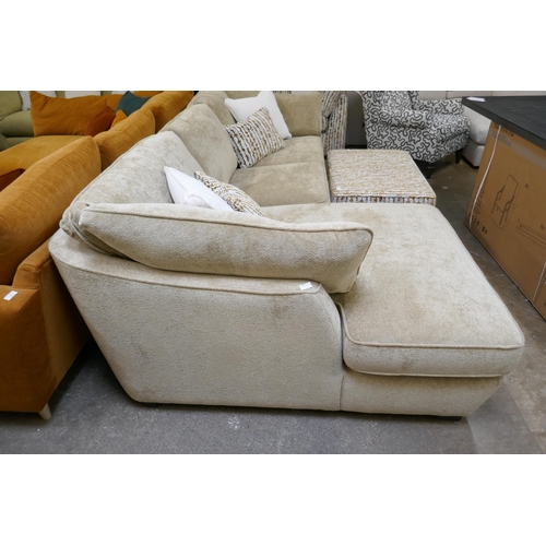 1414 - A Barker & Stonehouse brushed gold L shaped sofa and footstool, brand new RRP £3694