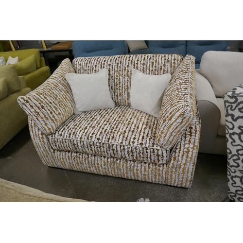 1415 - A Barker & Stonehouse gold and cream upholstered loveseat, brand new RRP £1129