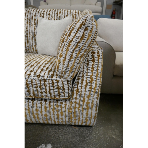 1415 - A Barker & Stonehouse gold and cream upholstered loveseat, brand new RRP £1129