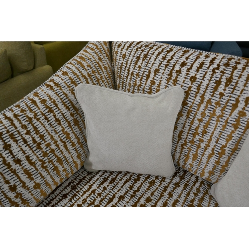 1415 - A Barker & Stonehouse gold and cream upholstered loveseat, brand new RRP £1129