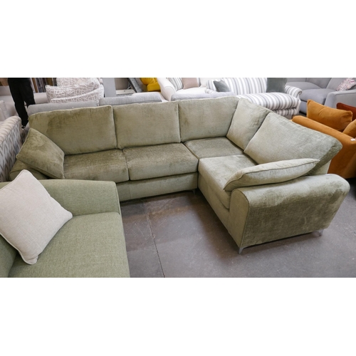 1416 - A green textured velvet corner sofa on stiletto legs, brand new RRP £1899