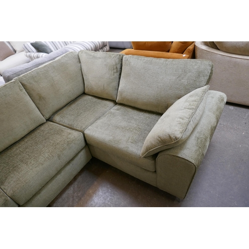 1416 - A green textured velvet corner sofa on stiletto legs, brand new RRP £1899