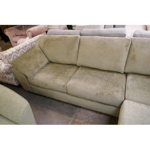 1416 - A green textured velvet corner sofa on stiletto legs, brand new RRP £1899