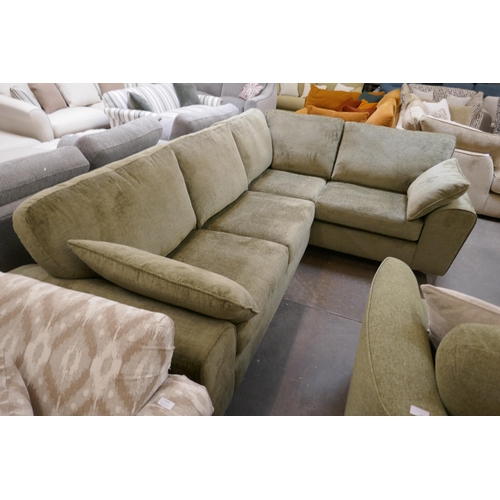 1416 - A green textured velvet corner sofa on stiletto legs, brand new RRP £1899