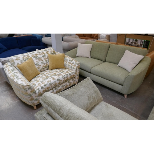 1417 - An olive green weave three seater sofa and contrasting loveseat, brand new RRP £2184