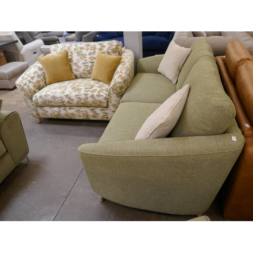 1417 - An olive green weave three seater sofa and contrasting loveseat, brand new RRP £2184