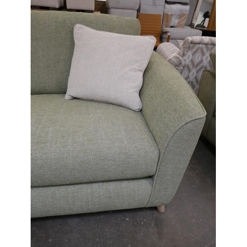 1417 - An olive green weave three seater sofa and contrasting loveseat, brand new RRP £2184