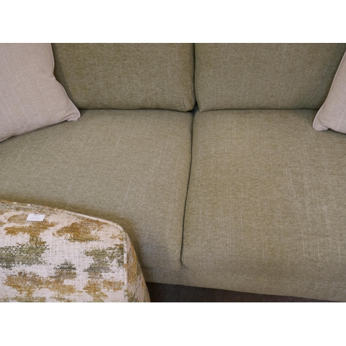 1417 - An olive green weave three seater sofa and contrasting loveseat, brand new RRP £2184