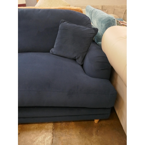 1420 - A large blue velvet L shaped sofa, brand new RRP £1199