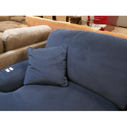 1420 - A large blue velvet L shaped sofa, brand new RRP £1199