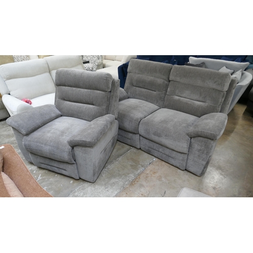 1424 - A mink textured velvet manual reclining two seater sofa and manual reclining armchair, brand new