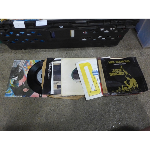 2127 - 2 boxes of singles, approximately 200 in total and a box of approximately 50 LPs